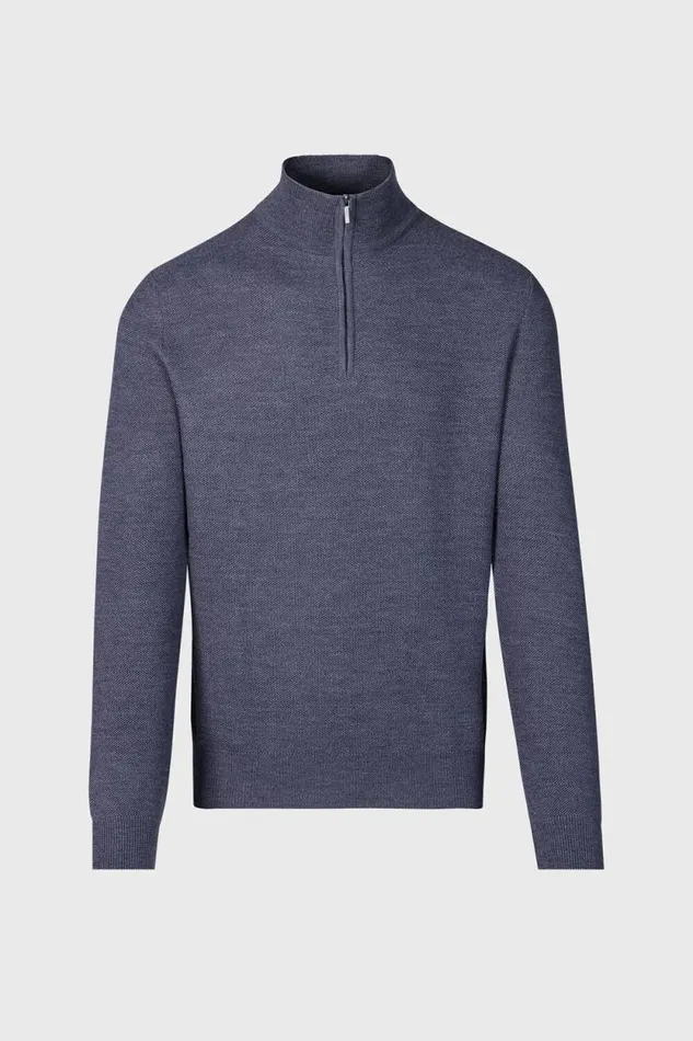 Mens Paul Stuart Sweaters Merino Wool Quarter Zip Pullover Grey