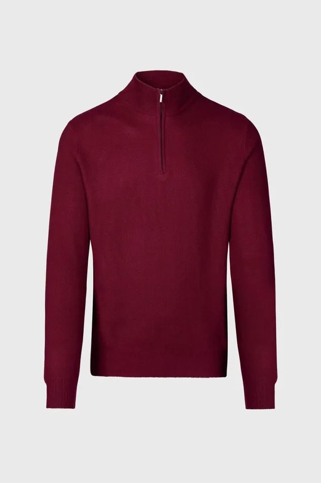 Mens Paul Stuart Sweaters Merino Wool Quarter Zip Pullover Wine