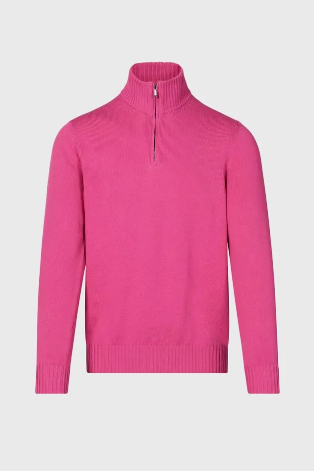 Mens Paul Stuart Sweaters Quarter Zip Sweater Bright Pink