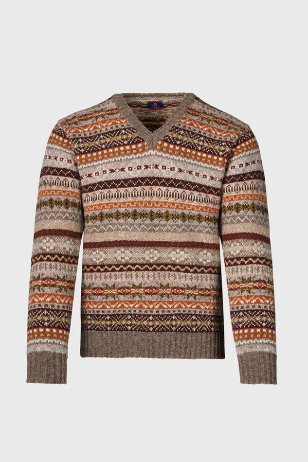 Mens Paul Stuart Sweaters Shetland Wool Fair Isle Sweater Oatmeal
