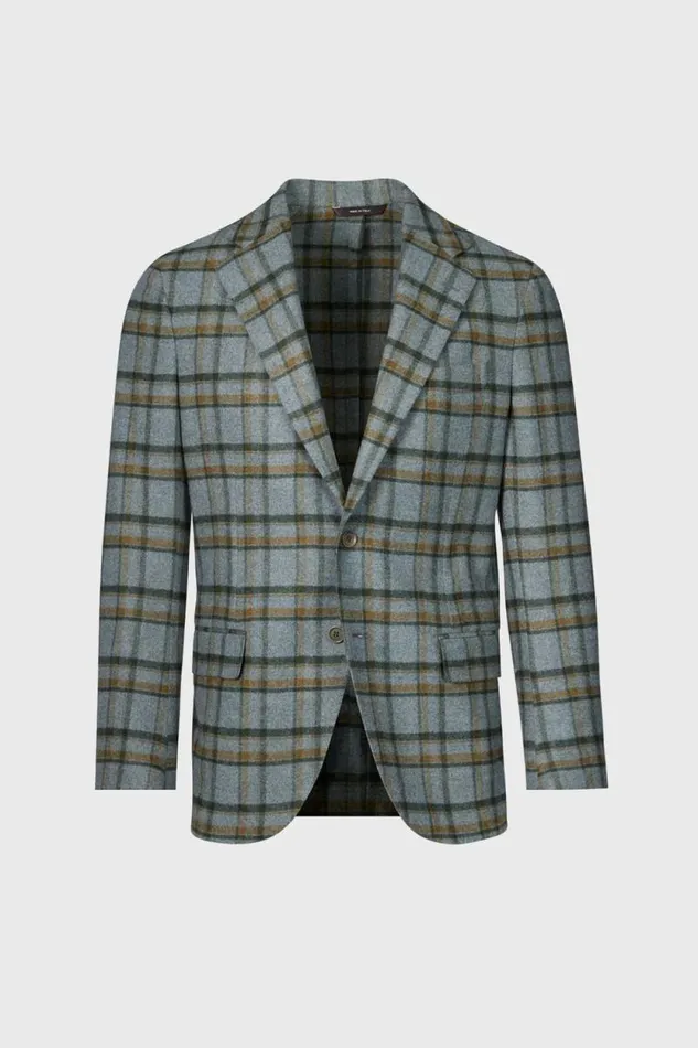 Mens Paul Stuart The Cashmere Shop Wool and Cashmere Plaid Jacket Greytan