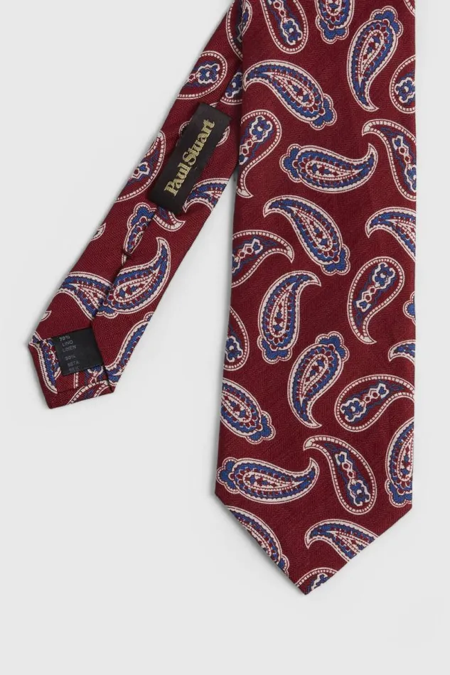 Mens Paul Stuart Ties Linen and Silk Summer Paisley Tie Red