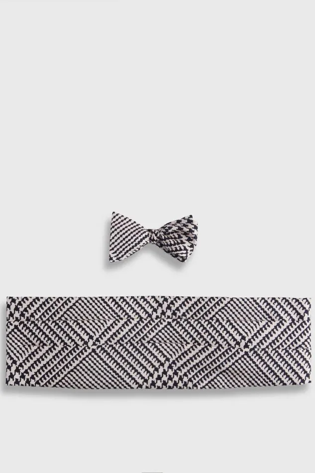 Mens Paul Stuart Ties Printed Silk Formal Set Blackcream