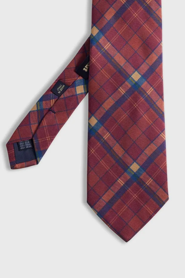 Mens Paul Stuart Ties Printed Silk Madder Plaid Tie Red