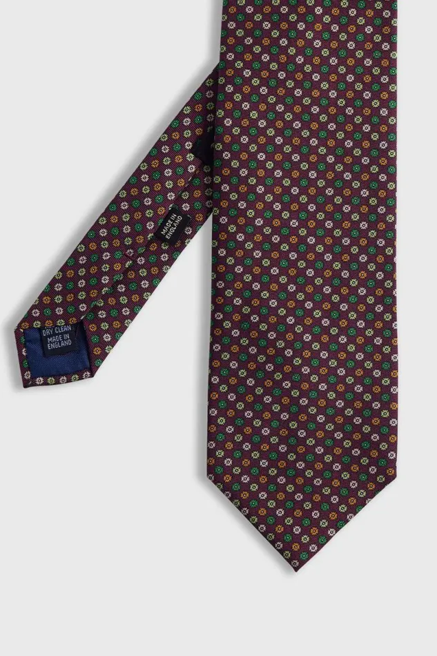 Mens Paul Stuart Ties Printed Silk Micro Medallion Tie Burgundy
