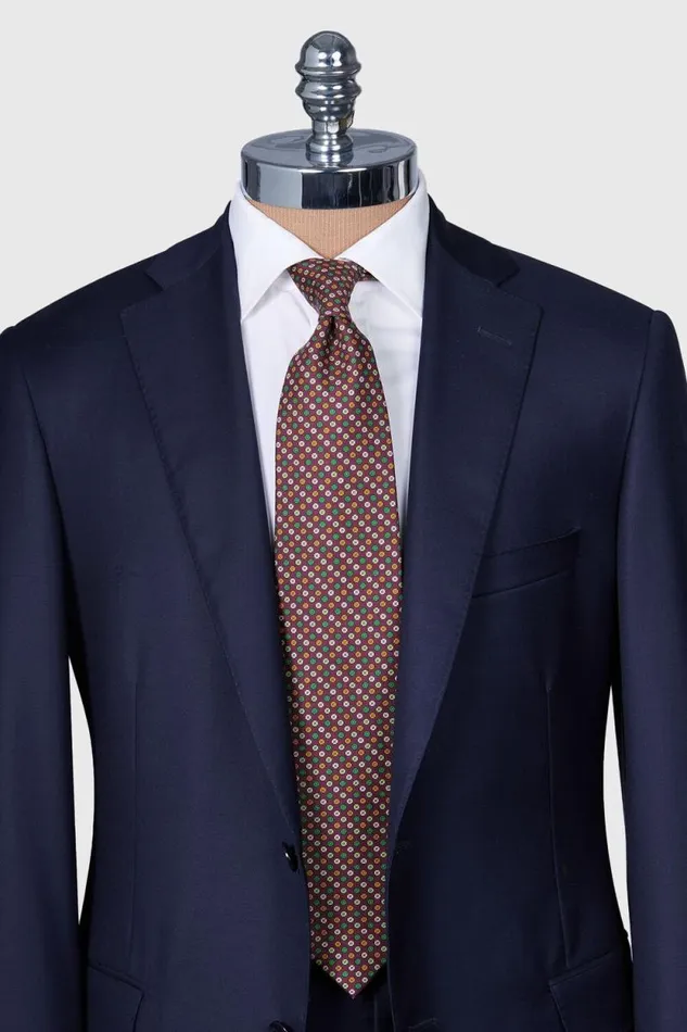 Mens Paul Stuart Ties Printed Silk Micro Medallion Tie Burgundy