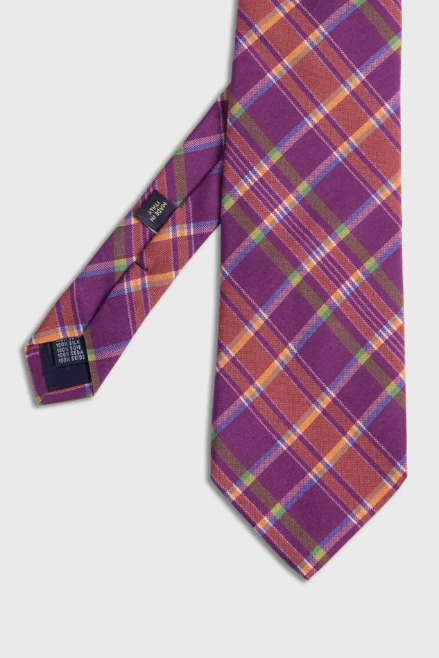 Mens Paul Stuart Ties Printed Silk Plaid Tie Plum