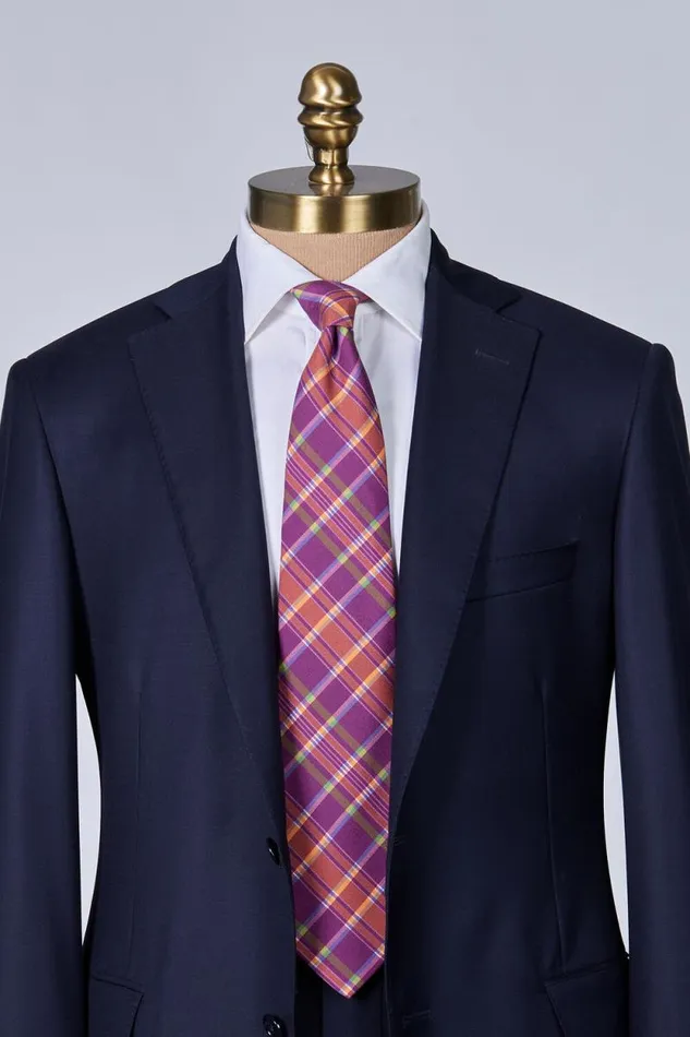 Mens Paul Stuart Ties Printed Silk Plaid Tie Plum