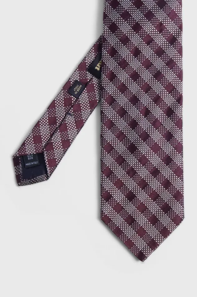 Mens Paul Stuart Ties Silk Jacquard Check Tie Burgundy