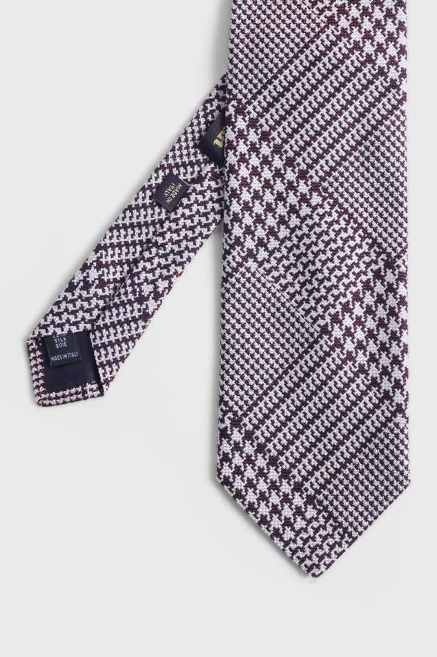 Mens Paul Stuart Ties Silk Jacquard Plaid Tie Burgundy