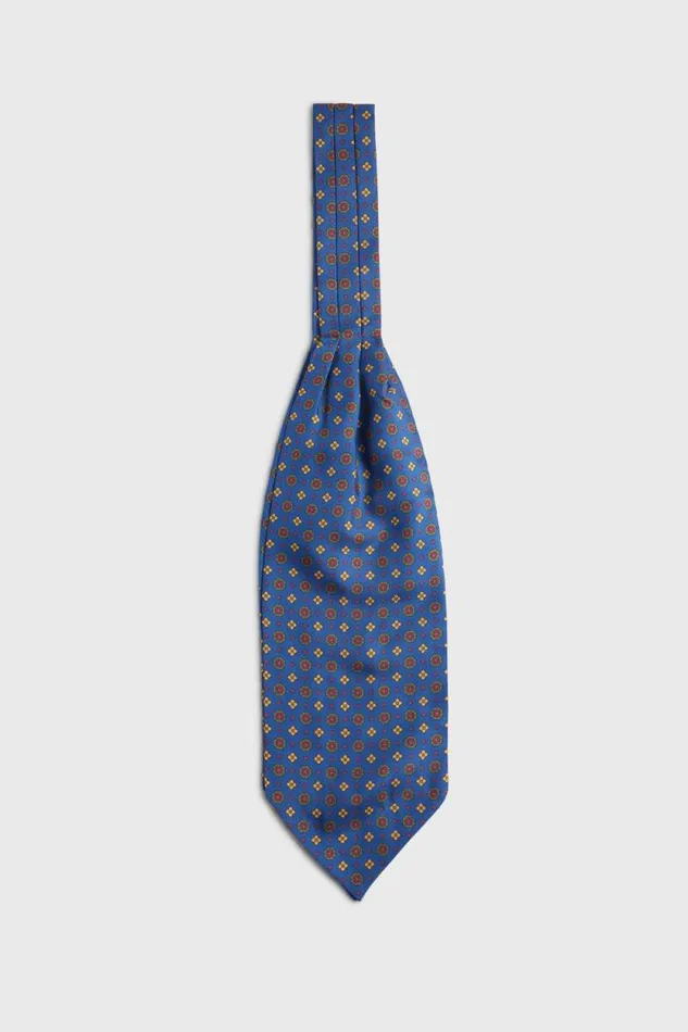 Mens Paul Stuart Ties Silk Medallion Print Ascot Royal Blue