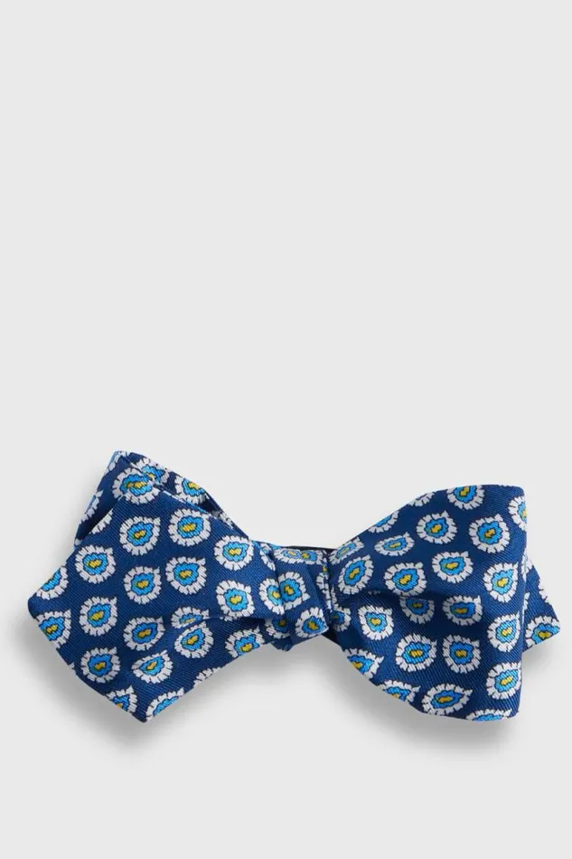 Mens Paul Stuart Ties Silk Twill Tossed Paisley Bow TIe Blue