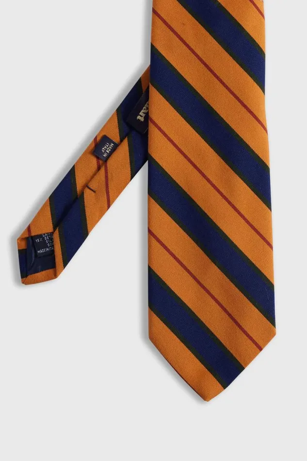 Mens Paul Stuart Ties Wool and Cotton Stripe Tie Gold