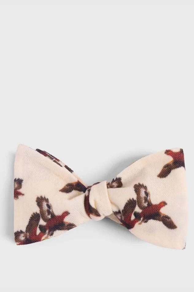 Mens Paul Stuart Ties Wool And Cashmere Pheasant Print Bow Tie Cream
