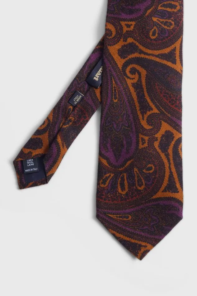 Mens Paul Stuart Ties Wool Paisley Tie Gold