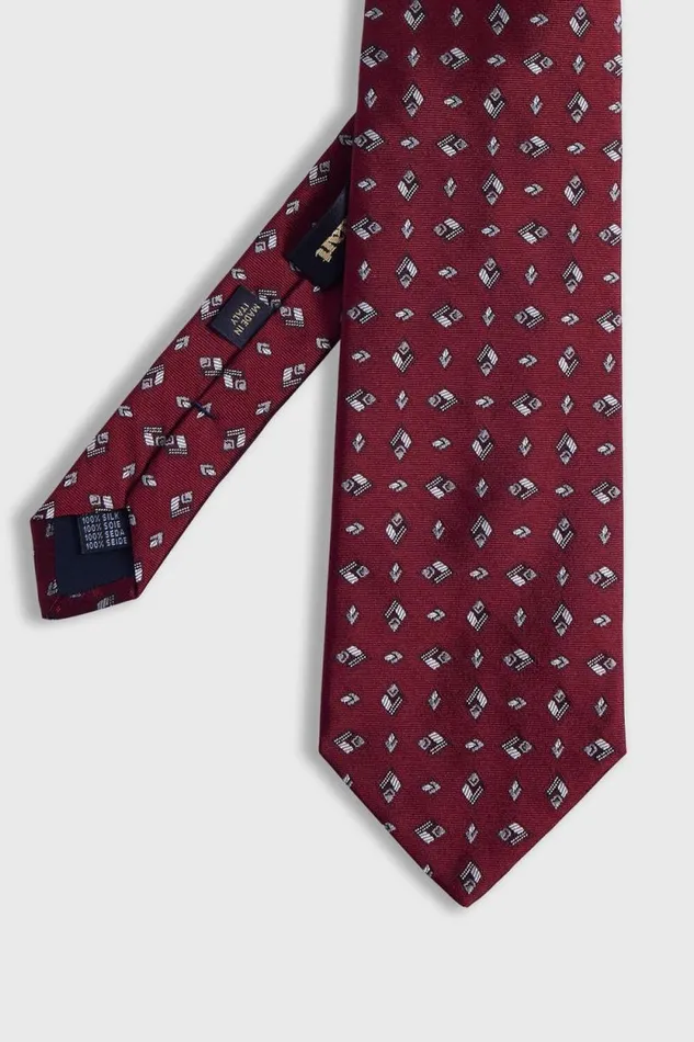 Mens Paul Stuart Ties Woven Silk Diamond Deco Tie Red