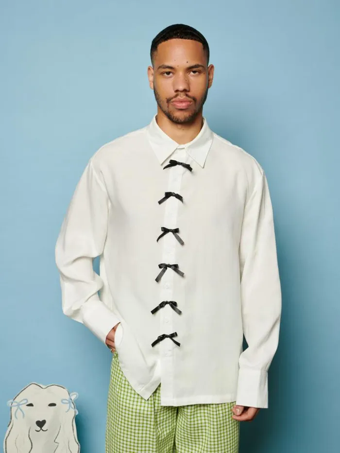 Menswear Shirts Sister Jane Fella Bow Shirt Pearled Ivory
