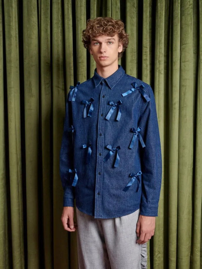 Menswear Shirts Sister Jane Lyrical Bow Shirt Indigo Blue