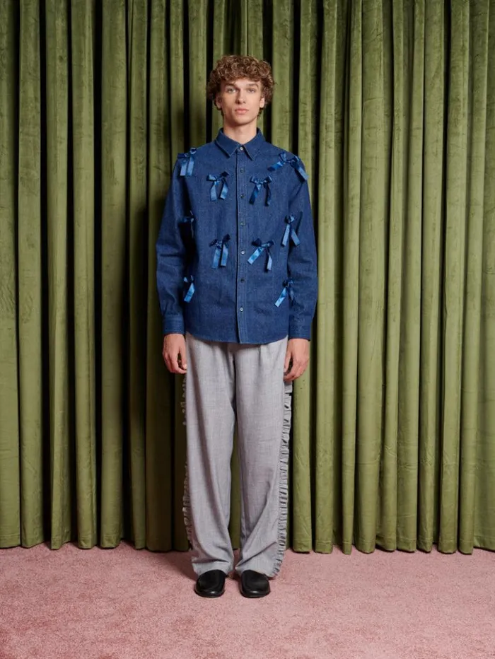 Menswear Shirts Sister Jane Lyrical Bow Shirt Indigo Blue