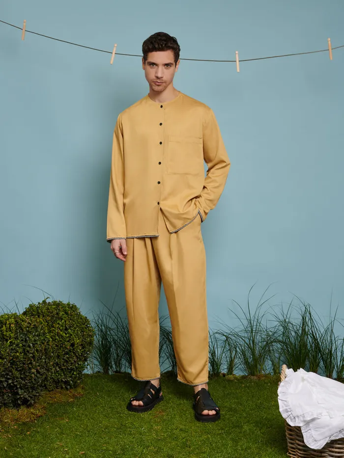 Menswear Shirts Sister Jane Marco Trim Detail Collarless Shirt Mustard Yellow Menswear Shirts Sister Jane Marco Trim Detail Collarless Shirt Mustard Yellow