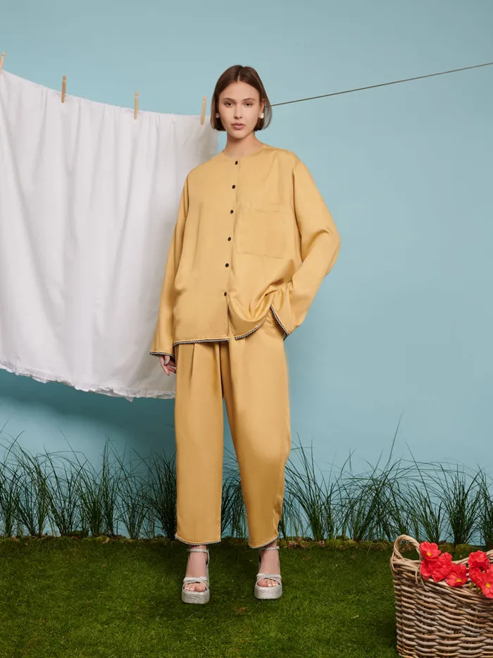 Menswear Shirts Sister Jane Marco Trim Detail Collarless Shirt Mustard Yellow Menswear Shirts Sister Jane Marco Trim Detail Collarless Shirt Mustard Yellow