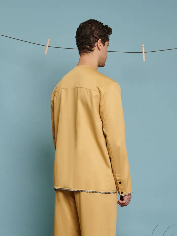 Menswear Shirts Sister Jane Marco Trim Detail Collarless Shirt Mustard Yellow Menswear Shirts Sister Jane Marco Trim Detail Collarless Shirt Mustard Yellow