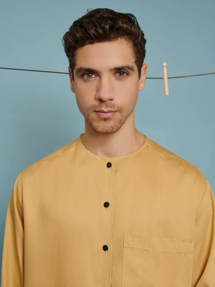 Menswear Shirts Sister Jane Marco Trim Detail Collarless Shirt Mustard Yellow Menswear Shirts Sister Jane Marco Trim Detail Collarless Shirt Mustard Yellow