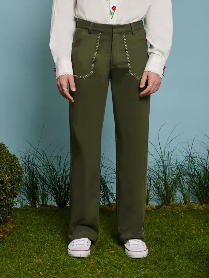 Menswear Trousers Sister Jane Gordon Embroidered Trousers Khaki Green