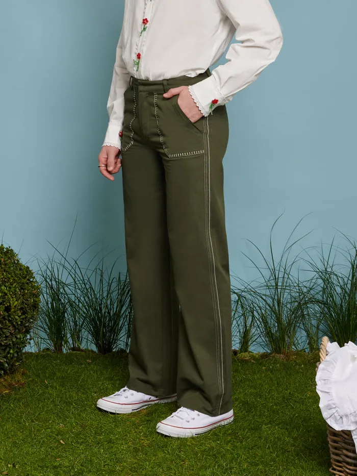 Menswear Trousers Sister Jane Gordon Embroidered Trousers Khaki Green