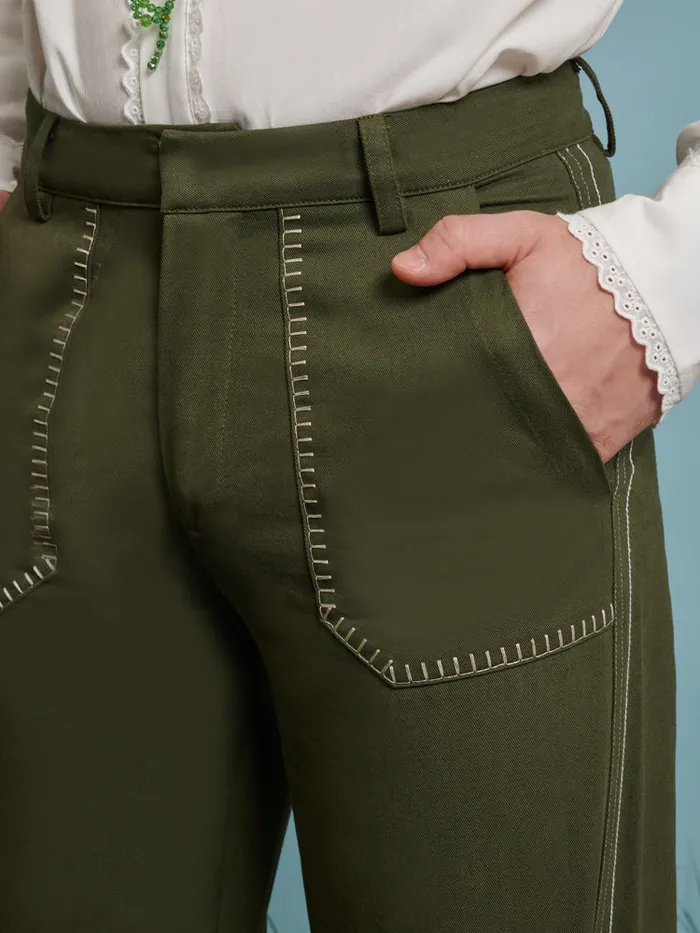 Menswear Trousers Sister Jane Gordon Embroidered Trousers Khaki Green