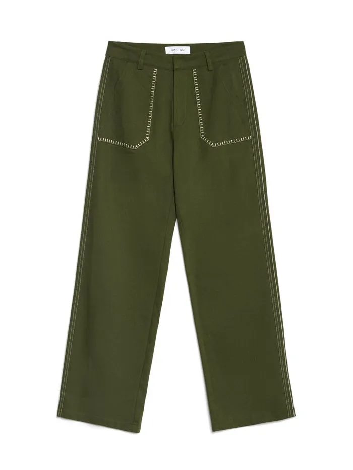 Menswear Trousers Sister Jane Gordon Embroidered Trousers Khaki Green
