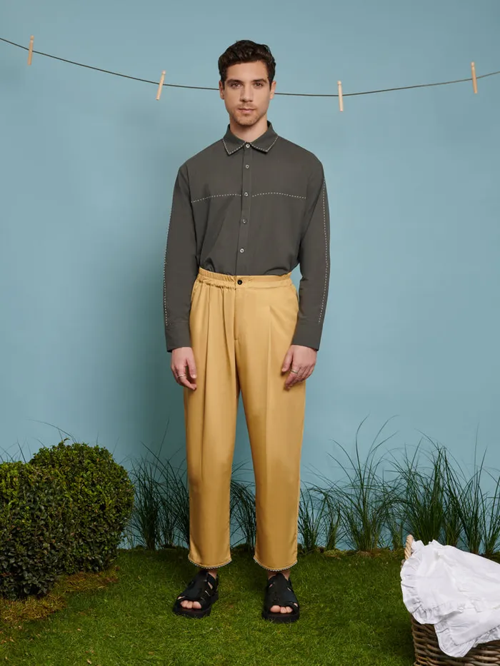 Menswear Trousers Sister Jane Laurie Trim Detail Trousers Mustard Yellow
