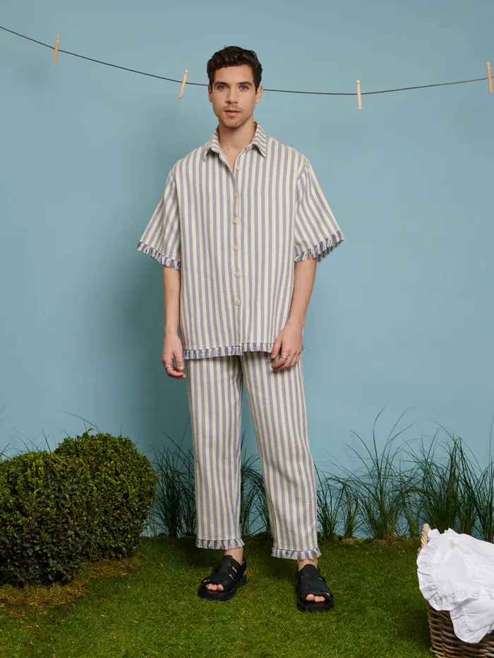 Menswear Trousers Sister Jane Layne Fray Stripe Trousers Pale Blue