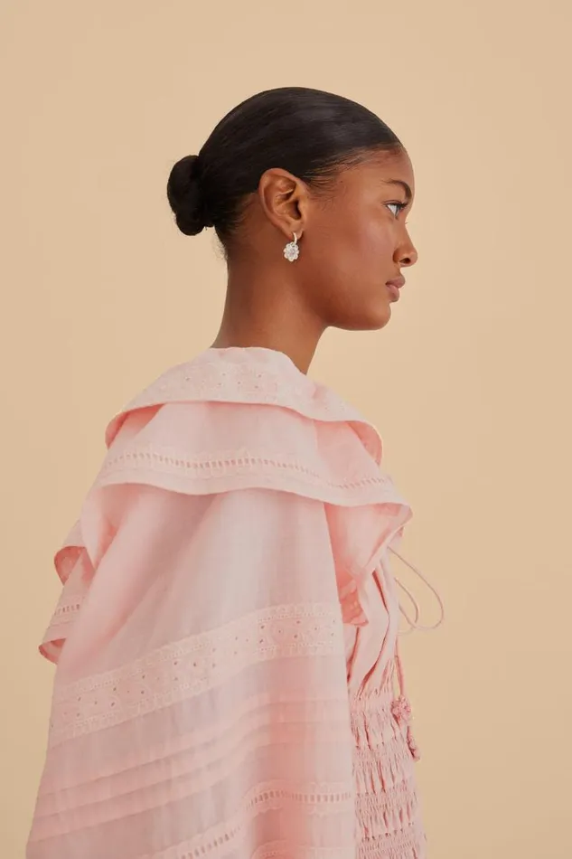 Midi Dresses Women FARM Rio Light Pink Long Sleeve Smocked Midi Dress Midi Dresses Women FARM Rio Light Pink Long Sleeve Smocked Midi Dress
