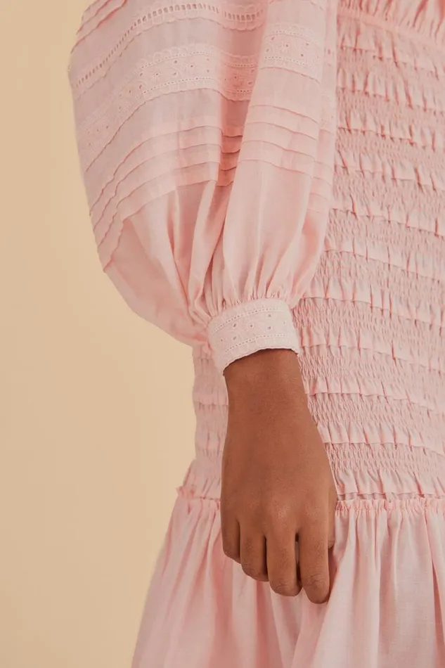 Midi Dresses Women FARM Rio Light Pink Long Sleeve Smocked Midi Dress Midi Dresses Women FARM Rio Light Pink Long Sleeve Smocked Midi Dress