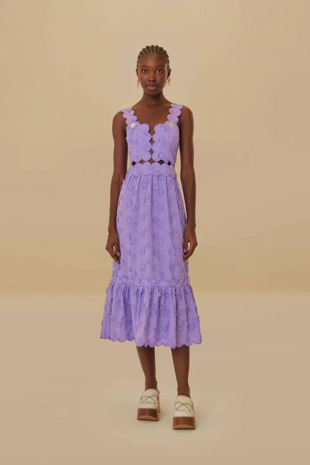 Midi Dresses Women FARM Rio Lilac 3d Flower Sleeveless Midi Dress