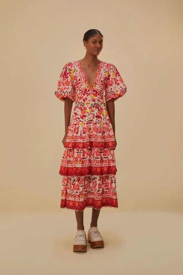 Midi Dresses Women FARM Rio OffWhite Romantic Orchard Short Sleeve Midi Dress