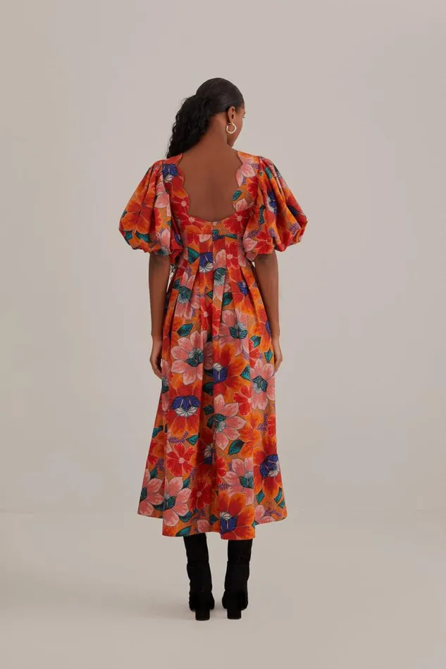 Midi Dresses Women FARM Rio Orange Marias Floral CutOut Midi Dress Midi Dresses Women FARM Rio Orange Marias Floral CutOut Midi Dress