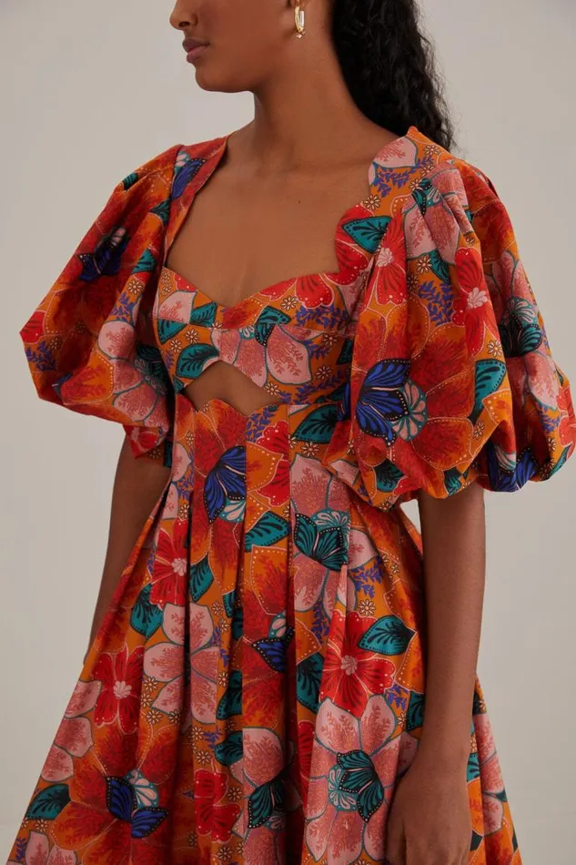 Midi Dresses Women FARM Rio Orange Marias Floral CutOut Midi Dress Midi Dresses Women FARM Rio Orange Marias Floral CutOut Midi Dress