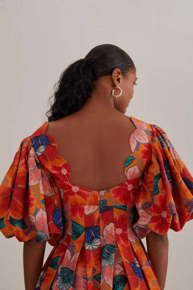 Midi Dresses Women FARM Rio Orange Marias Floral CutOut Midi Dress Midi Dresses Women FARM Rio Orange Marias Floral CutOut Midi Dress