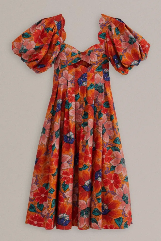 Midi Dresses Women FARM Rio Orange Marias Floral CutOut Midi Dress Midi Dresses Women FARM Rio Orange Marias Floral CutOut Midi Dress