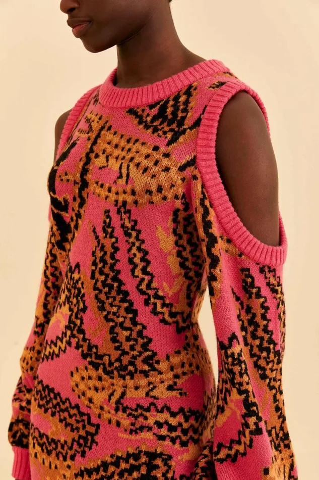 Midi Dresses Women FARM Rio Pink Croco Sweater Dress