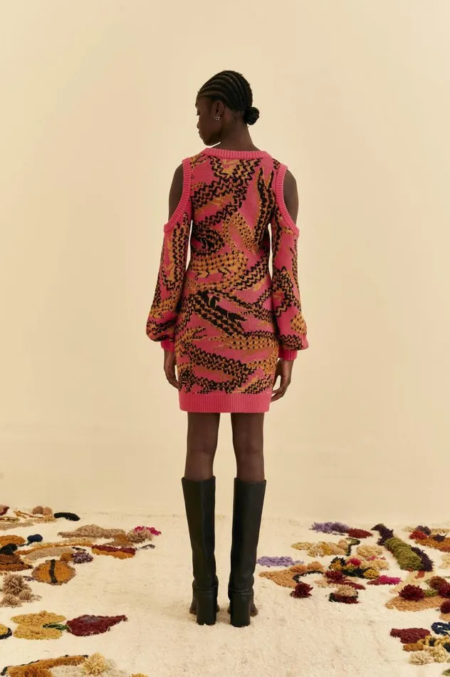 Midi Dresses Women FARM Rio Pink Croco Sweater Dress