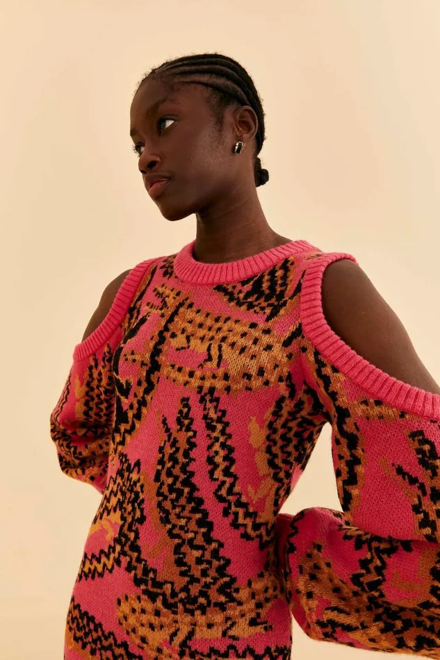 Midi Dresses Women FARM Rio Pink Croco Sweater Dress