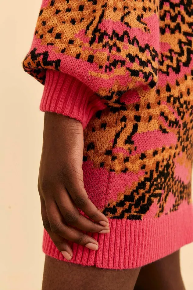 Midi Dresses Women FARM Rio Pink Croco Sweater Dress