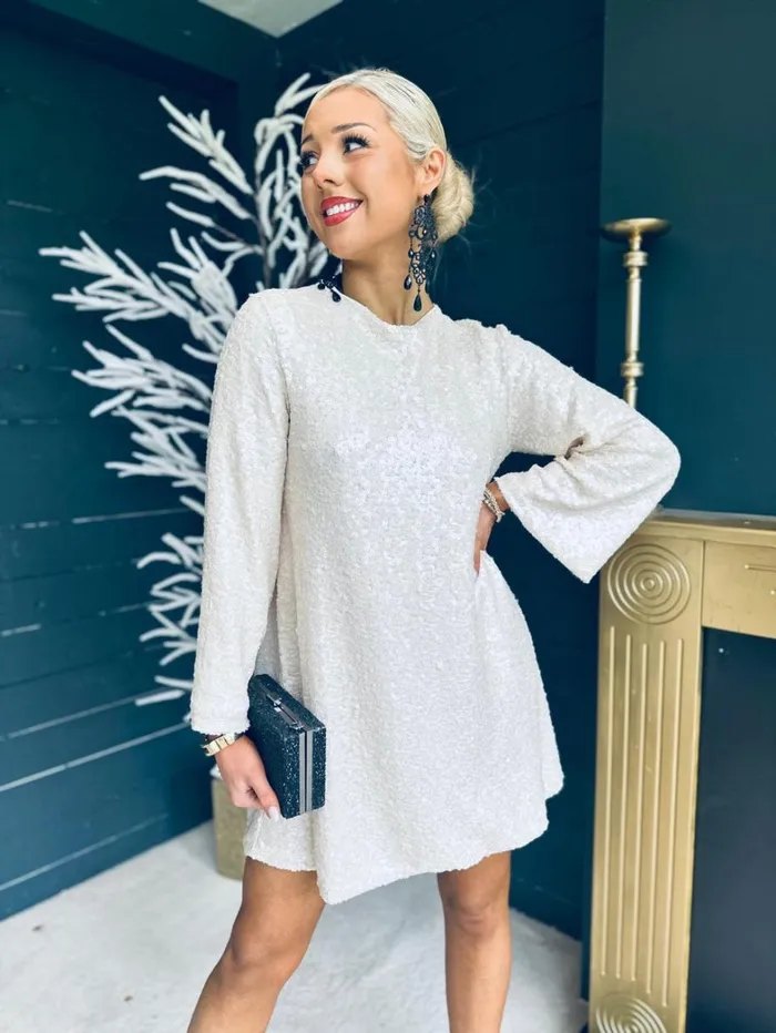 Mila Bow Detail Sequin Mini Dress Cream Womens Canella Lane Mini