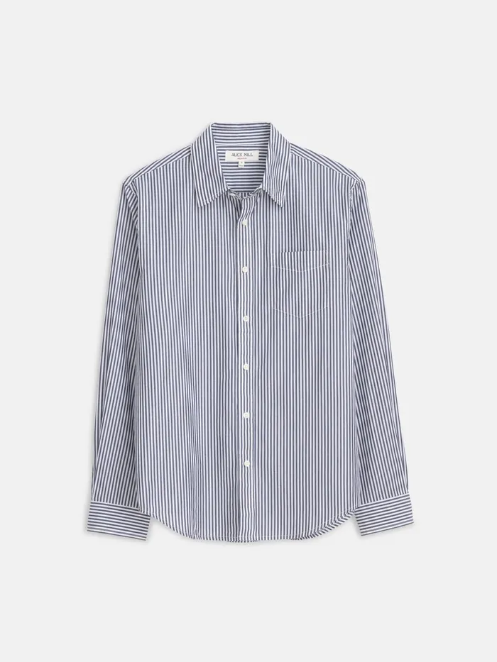 Mill Shirt In Striped Cotton Poplin Navywhite Men Alex Mill Shirts