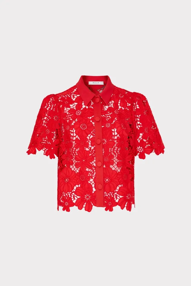Milly Addison Roja Lace Top Red Women Matching Sets