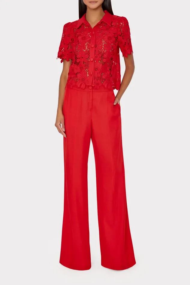 Milly Addison Roja Lace Top Red Women Matching Sets