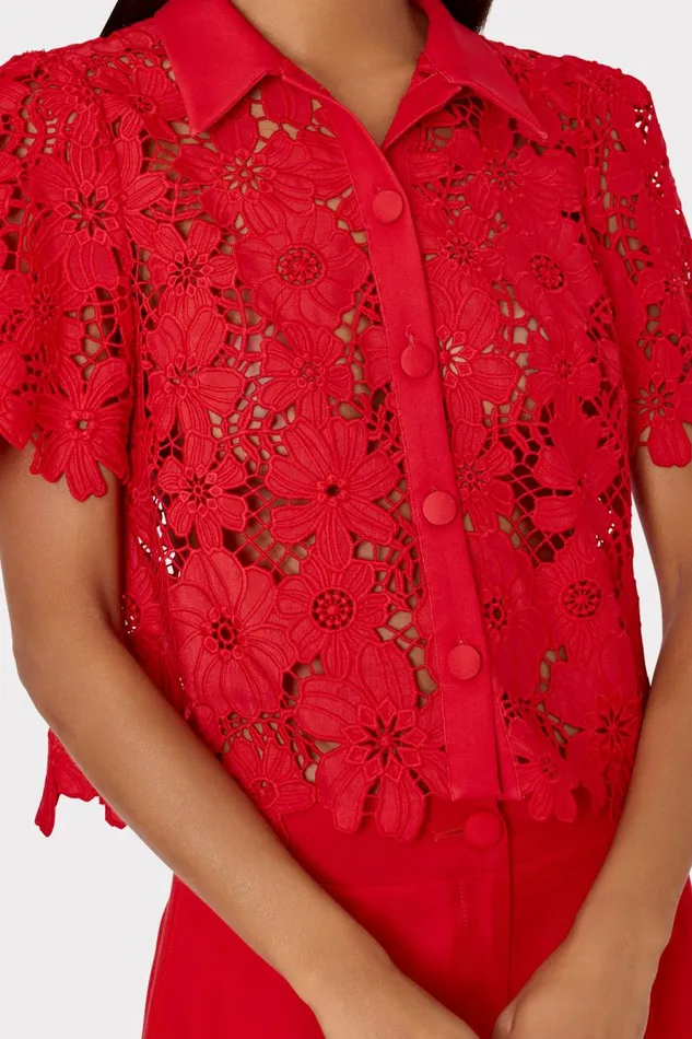 Milly Addison Roja Lace Top Red Women Matching Sets
